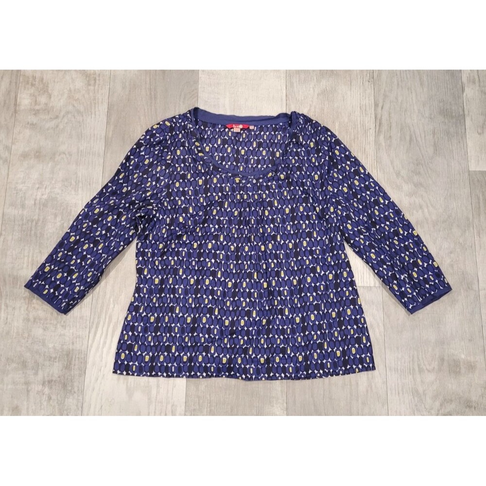 Boden Blue Geometric Blouse Top Womens 16 Cotton 3/4 Sleeves Career Casual WA278